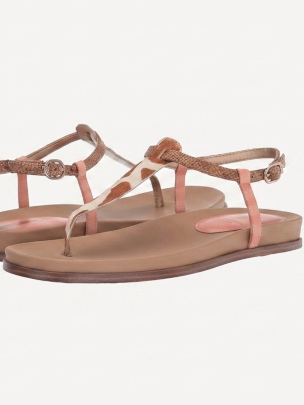 Sam Edelman Women’s  Tan Cow Print Fur T Strap Naomi Casual Sandals 7M